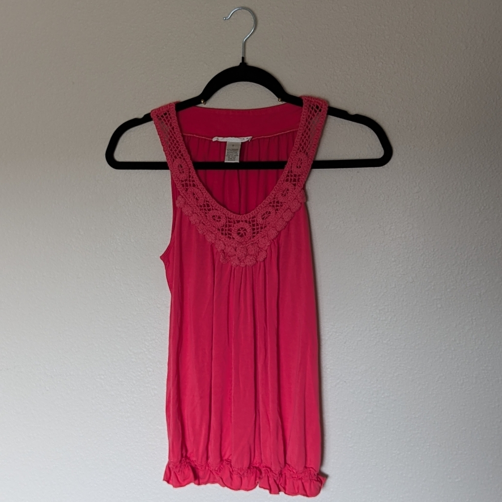 Kenar Fuschia Tank with Crochet Lace Detail Size S